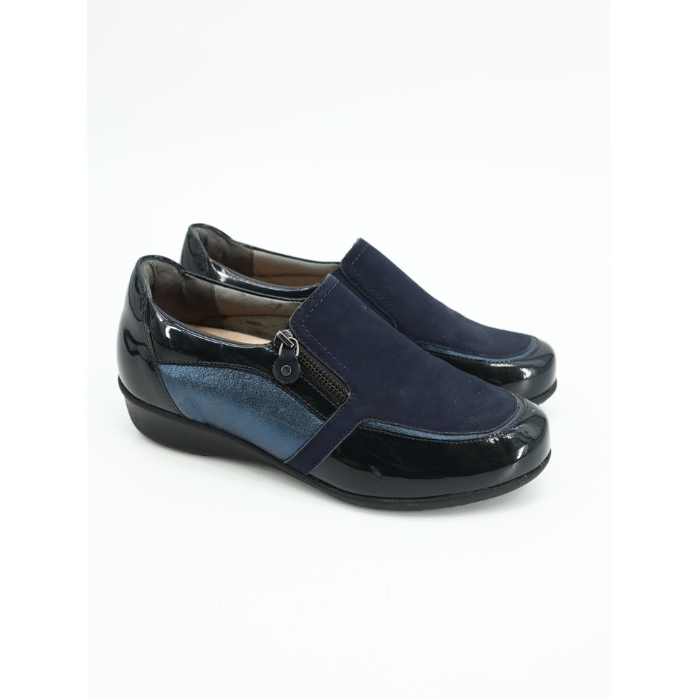 Drew Padua Zip Comfort Loafers Navy Leather Combo Size 9WW Wide Orthotic
